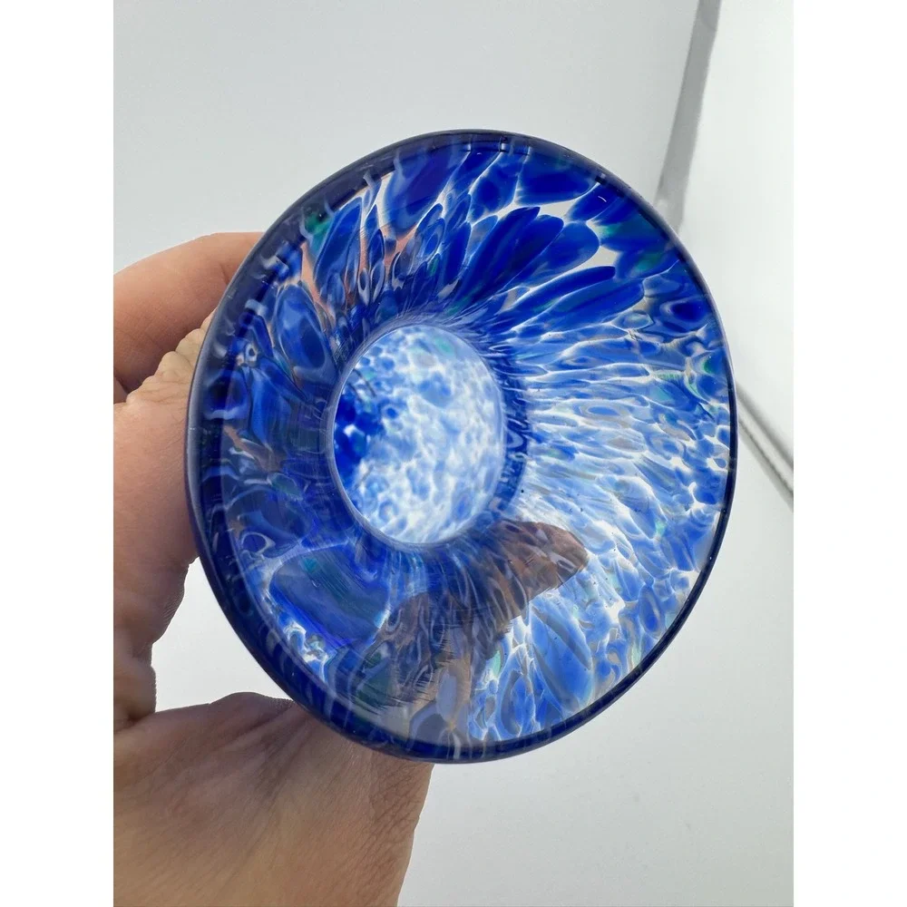 Blue Art Glass Vase Swirl‎ Design Round Home Decor Unique Small Vase
